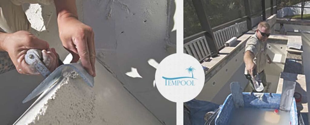 A professional pool finish applicator at work, showcasing techniques for how to choose a pool finish applicator.